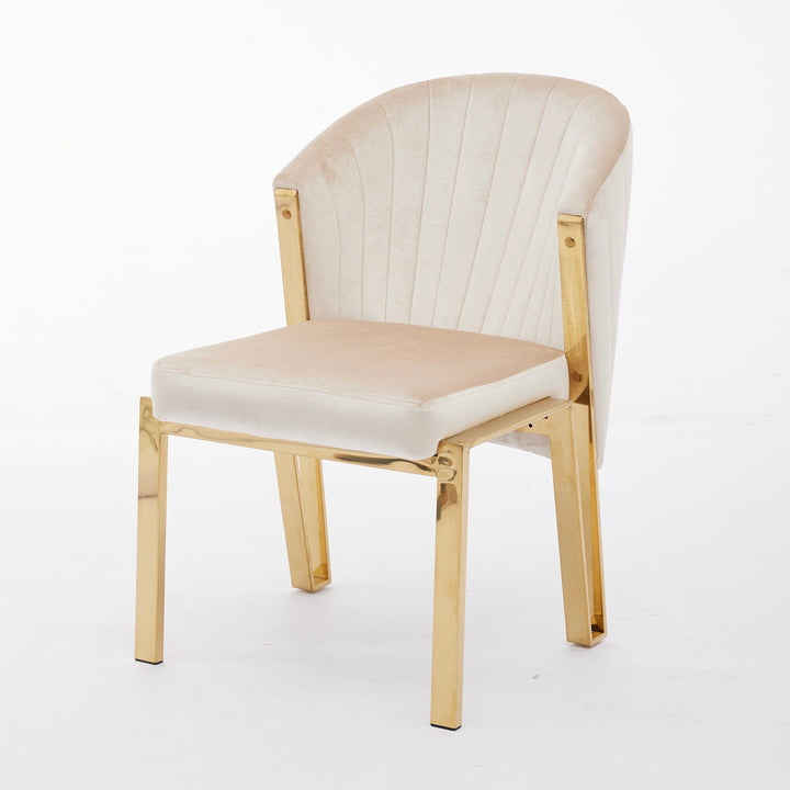 Favian Cream Plush Velvet Dining Chair Gold Legs