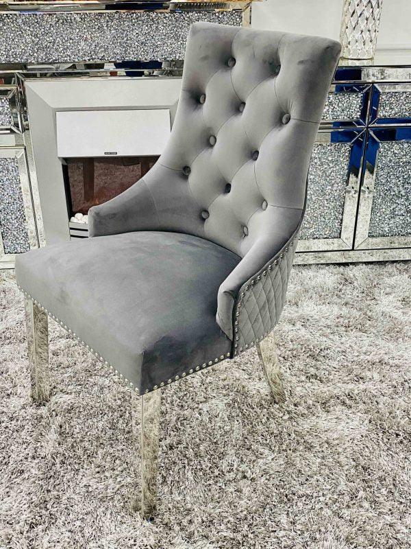 Majestic Lion Knocker Quilted Tufted Plush Velvet Dining Chair Chrome Legs - 8 Colours-Esme Furnishings