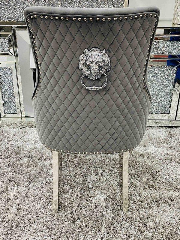 Majestic Lion Knocker Quilted Tufted Plush Velvet Dining Chair Chrome Legs - 8 Colours-Esme Furnishings