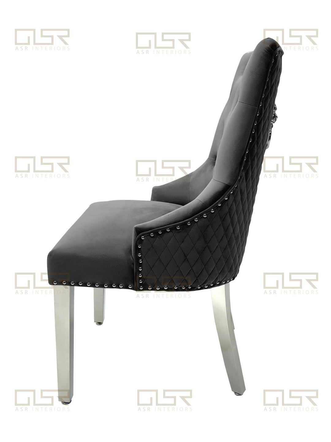 Majestic Lion Knocker Quilted Tufted Plush Velvet Dining Chair Chrome Legs - 8 Colours-Esme Furnishings