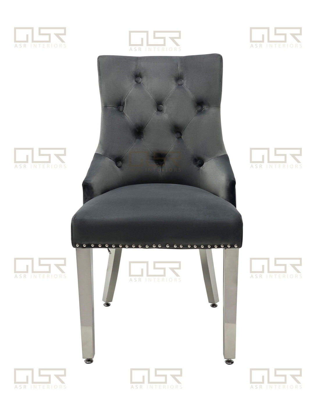 Majestic Lion Knocker Quilted Tufted Plush Velvet Dining Chair Chrome Legs - 8 Colours-Esme Furnishings