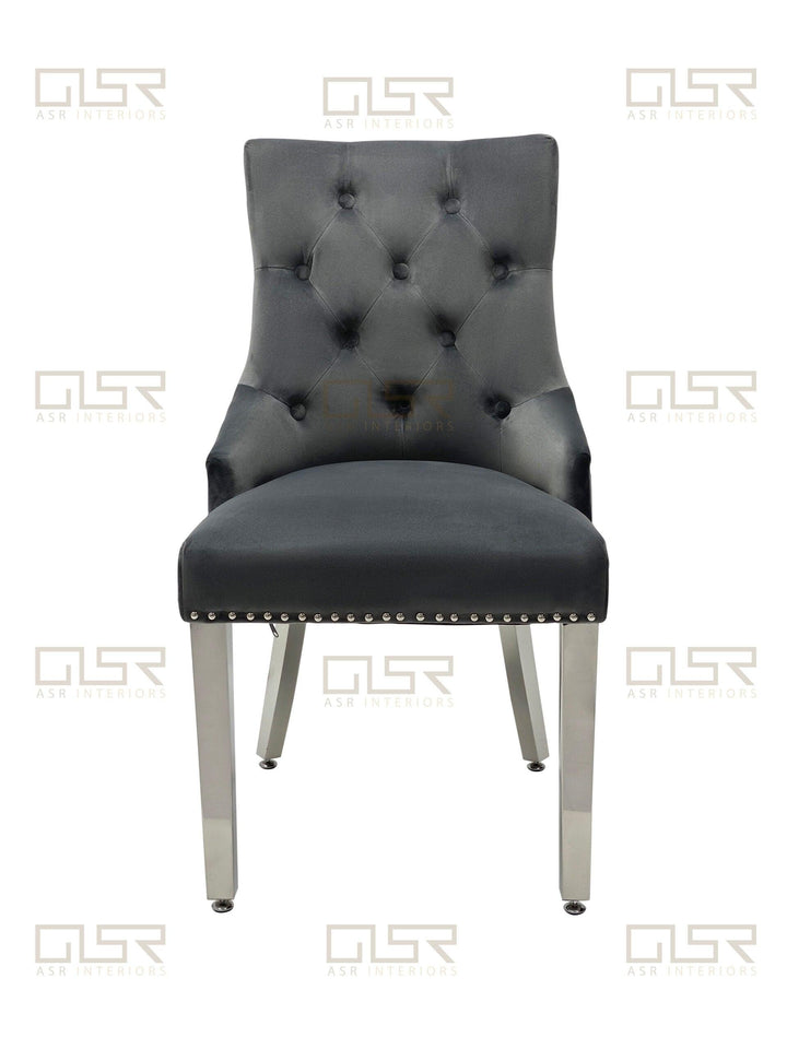 Majestic Lion Knocker Quilted Tufted Plush Velvet Dining Chair Chrome Legs - 8 Colours-Esme Furnishings