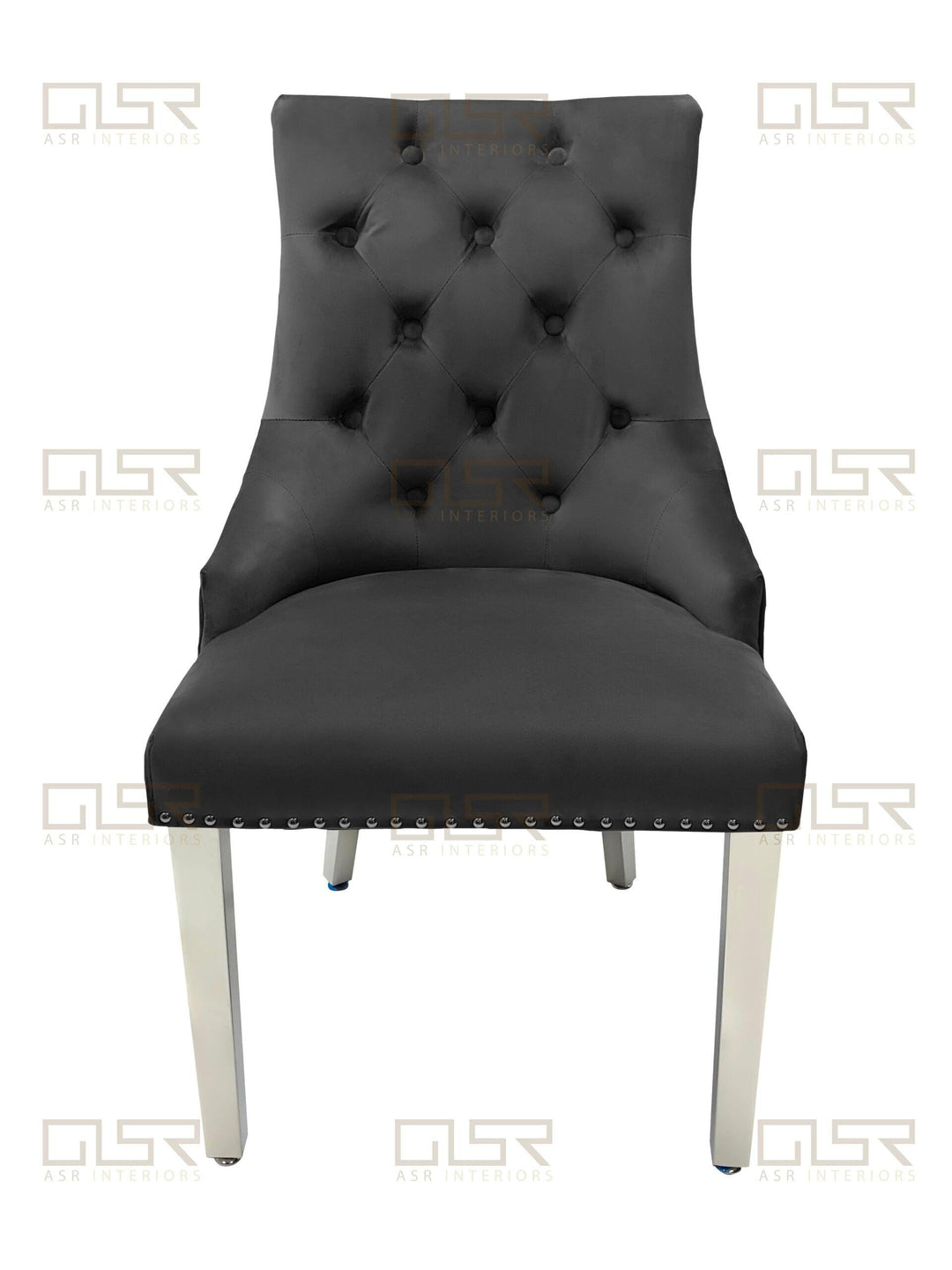 Majestic Lion Knocker Quilted Tufted Plush Velvet Dining Chair Chrome Legs - 8 Colours-Esme Furnishings
