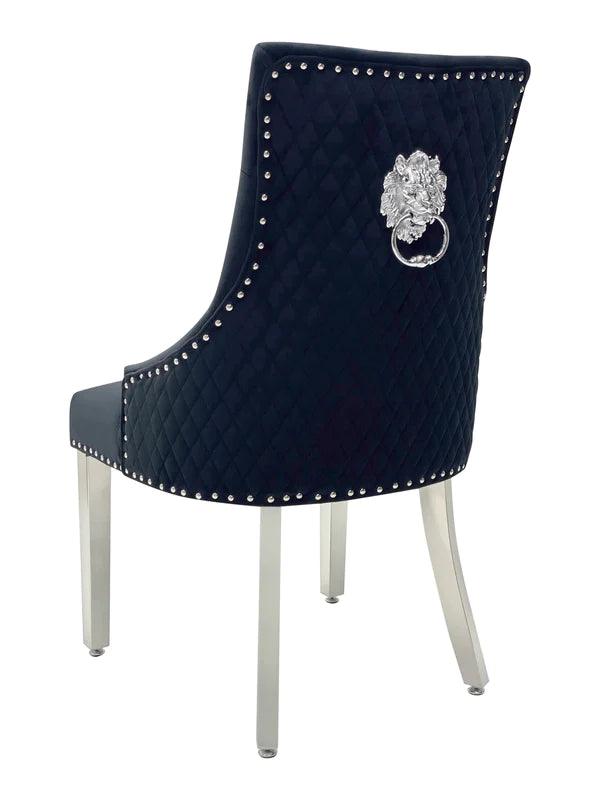 Louis Marble & Chrome Dining Table With Quilted Lion Knocker Velvet Chairs-Esme Furnishings