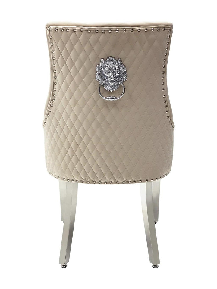 Majestic Lion Knocker Quilted Tufted Plush Velvet Dining Chair Chrome Legs - 8 Colours-Esme Furnishings