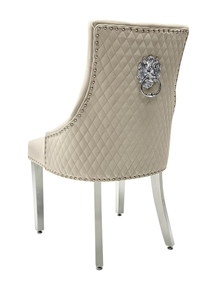Majestic Lion Knocker Quilted Tufted Plush Velvet Dining Chair Chrome Legs - 8 Colours-Esme Furnishings