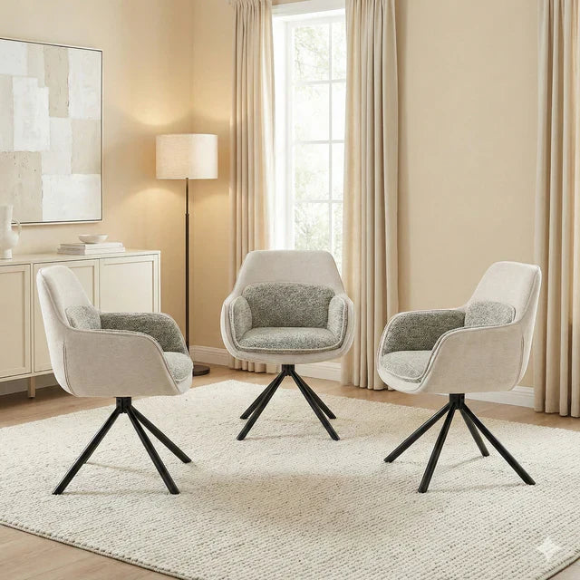 Monaco Pandora Beige 160-240cm Extending Ceramic Marble Dining Table With Florence Beige Velvet 360 Swivel Chairs