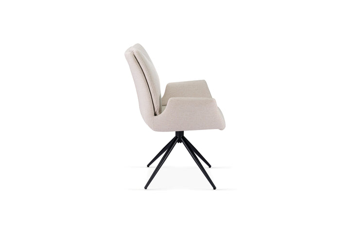 Davos 160cm Cream Ceramic Marble Dining Table With Beige 360 Swivel Velvet Dining Chairs
