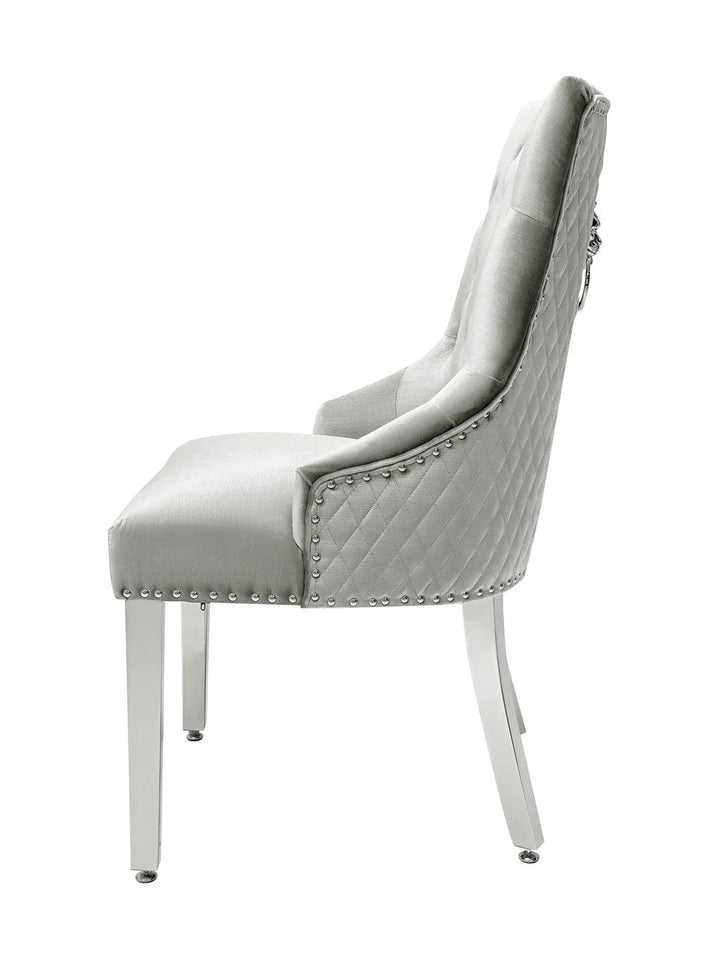 Majestic Lion Knocker Quilted Tufted Plush Velvet Dining Chair Chrome Legs - 8 Colours-Esme Furnishings