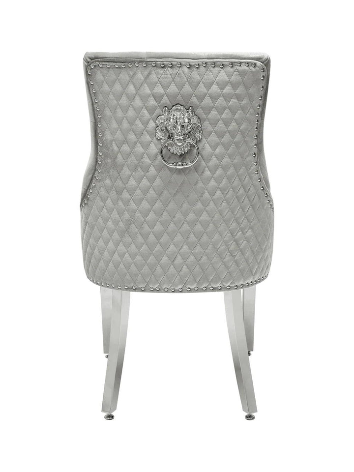 Majestic Lion Knocker Quilted Tufted Plush Velvet Dining Chair Chrome Legs - 8 Colours-Esme Furnishings