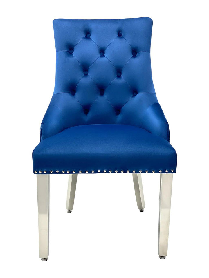 Majestic Lion Knocker Quilted Tufted Plush Velvet Dining Chair Chrome Legs - 8 Colours-Esme Furnishings