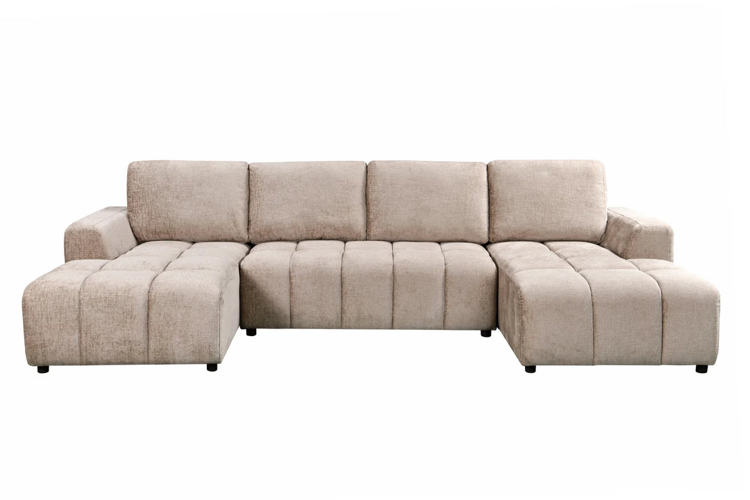 Sena Large Beige Plush Velvet Luxury U Shape Sofabed Sofa