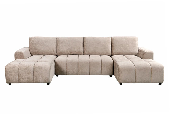 Sena Large Beige Plush Velvet Luxury U Shape Sofabed Sofa