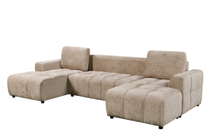 Sena Large Beige Plush Velvet Luxury U Shape Sofabed Sofa