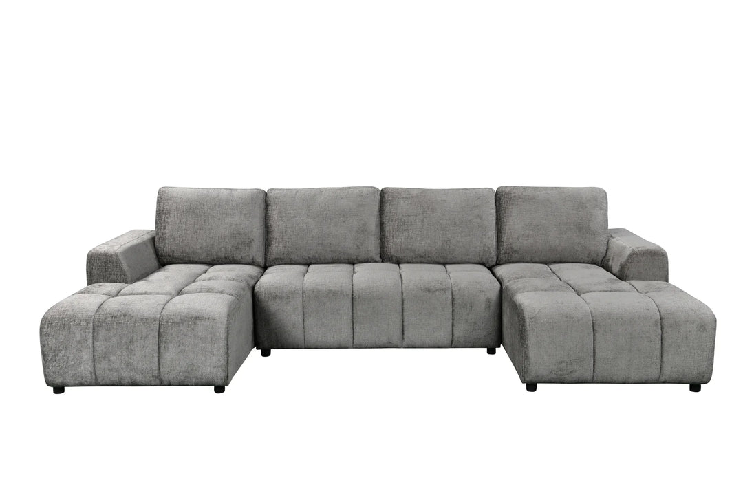 Sena Large Grey Plush Velvet Luxury U Shape Sofabed Sofa