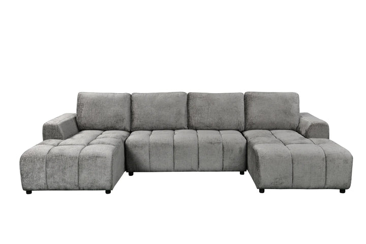 Sena Large Grey Plush Velvet Luxury U Shape Sofabed Sofa