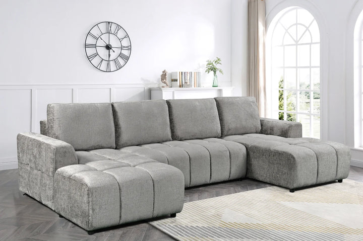 Sena Large Grey Plush Velvet Luxury U Shape Sofabed Sofa