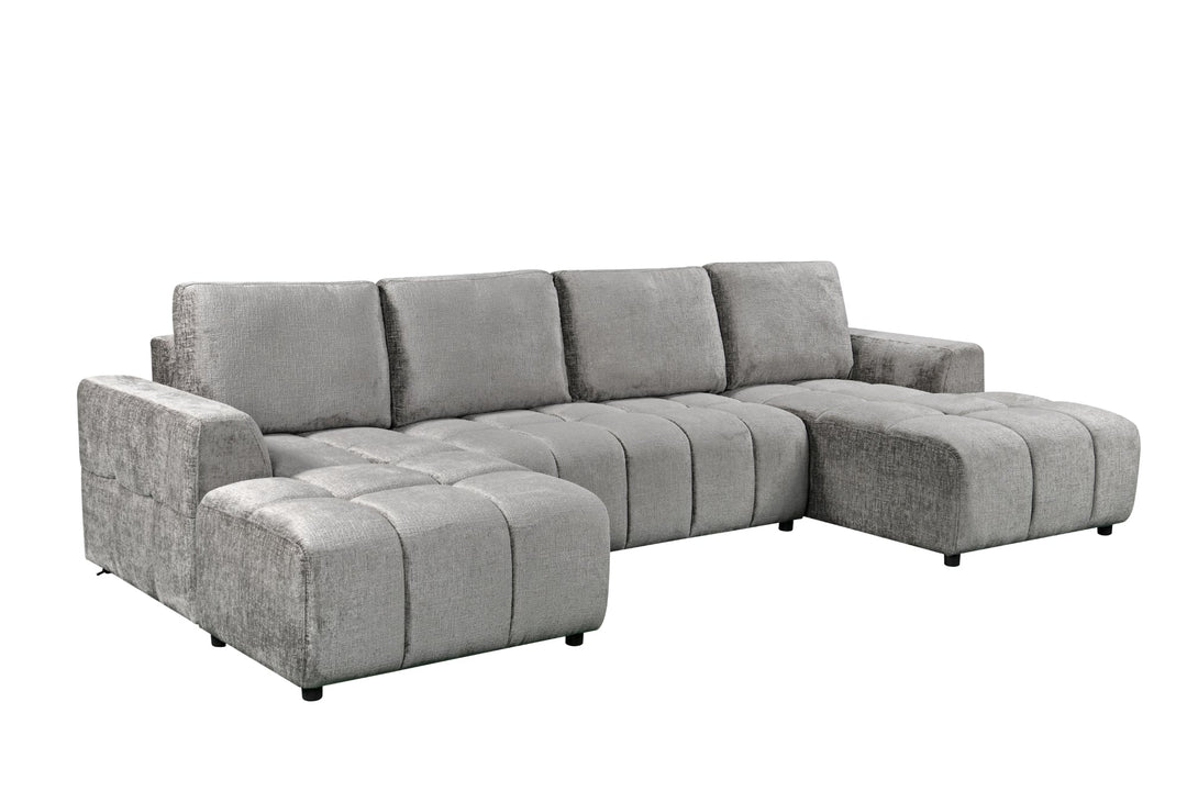 Sena Large Grey Plush Velvet Luxury U Shape Sofabed Sofa