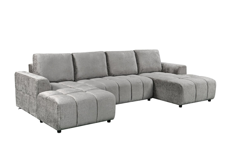 Sena Large Grey Plush Velvet Luxury U Shape Sofabed Sofa