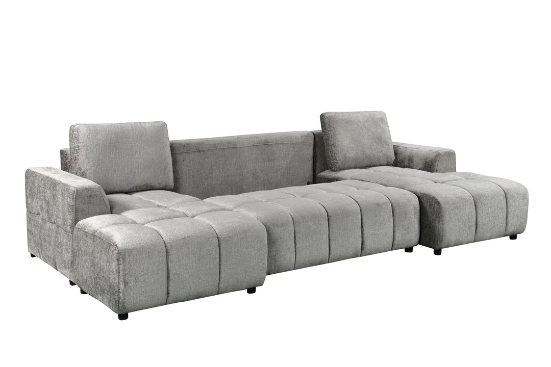 Sena Large Grey Plush Velvet Luxury U Shape Sofabed Sofa