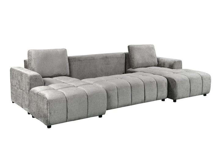 Sena Large Grey Plush Velvet Luxury U Shape Sofabed Sofa