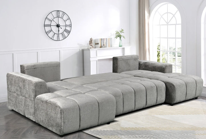 Sena Large Grey Plush Velvet Luxury U Shape Sofabed Sofa