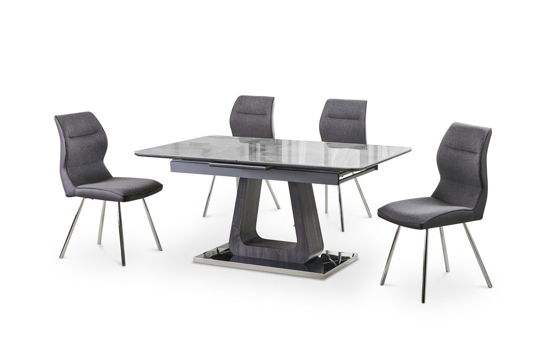 Zermatt 120cm Fixed Ceramic Grey Marble Dining Table + 4 Fabric Dining Chairs-Esme Furnishings