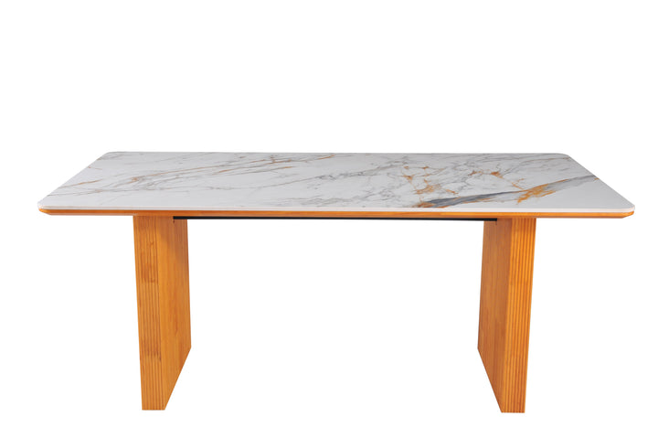 Melbourne 180cm Cream & Gold Ribbed Ceramic Marble Dining Table
