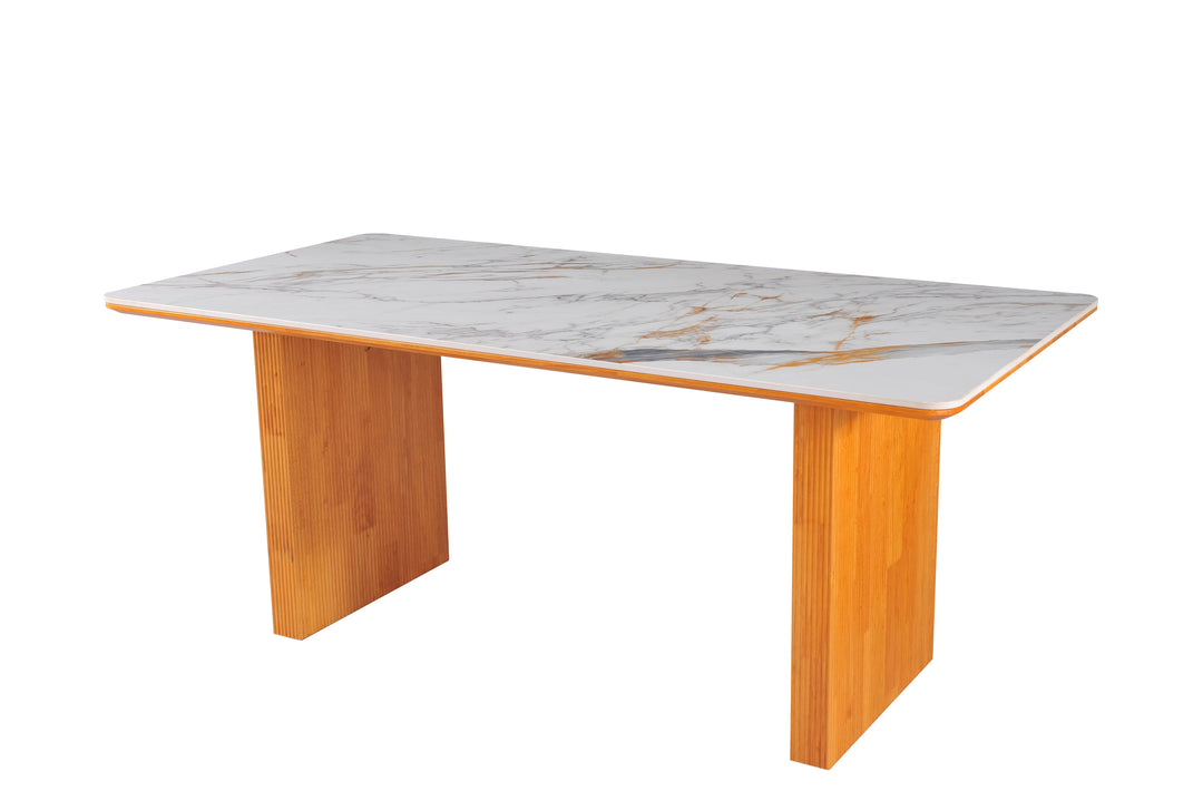 Melbourne 180cm Cream & Gold Ribbed Ceramic Marble Dining Table