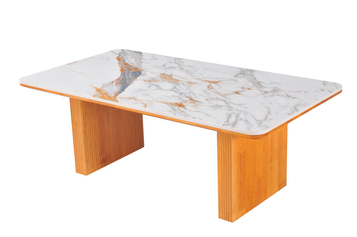 Melbourne 180cm Cream & Gold Ribbed Ceramic Marble Dining Table