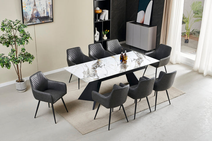 Chicago 180-260CM Ceramic Marble Cream Gold Extending Dining Table