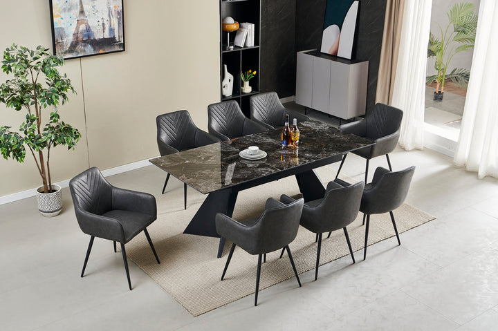 Chicago 180-260CM Ceramic Marble Black Gold Extending Dining Table