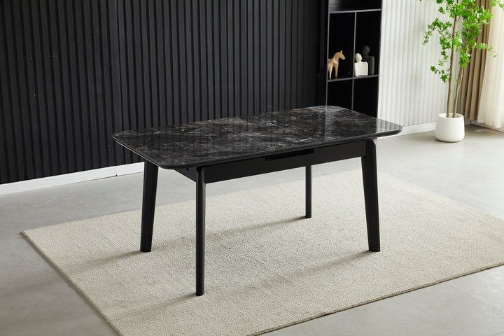 Arizona 130-160cm Black/Gold Ceramic Stone Extending Marble Dining Table