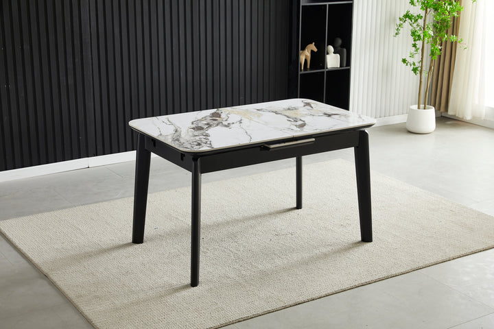 Arizona 130-160cm Cream/Gold Ceramic Stone Extending Marble Dining Table