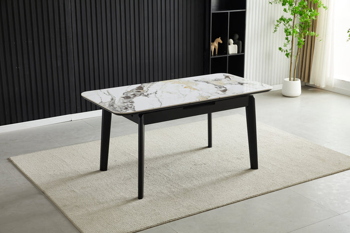 Arizona 130-160cm Cream/Gold Ceramic Stone Extending Marble Dining Table