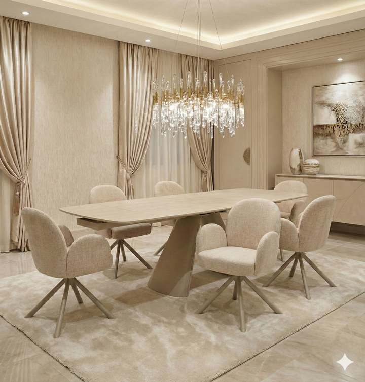 Manhattan 160-240cm Beige Ceramic Stone Extending Marble Dining Table With Tokyo Chairs