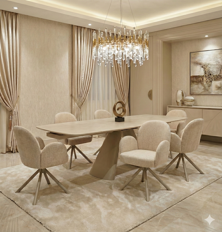 Manhattan 160-240cm Beige Ceramic Stone Extending Marble Dining Table