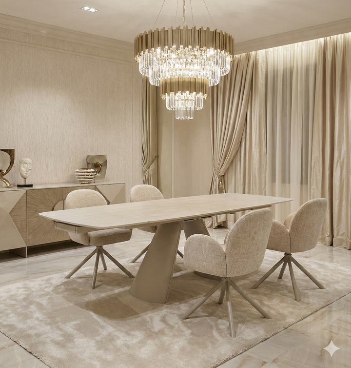 Manhattan 160-240cm Beige Ceramic Stone Extending Marble Dining Table With Tokyo Chairs