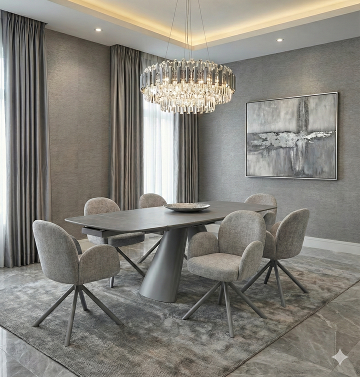 Manhattan 160-240cm Grey Ceramic Stone Extending Marble Dining Table With Tokyo Chairs