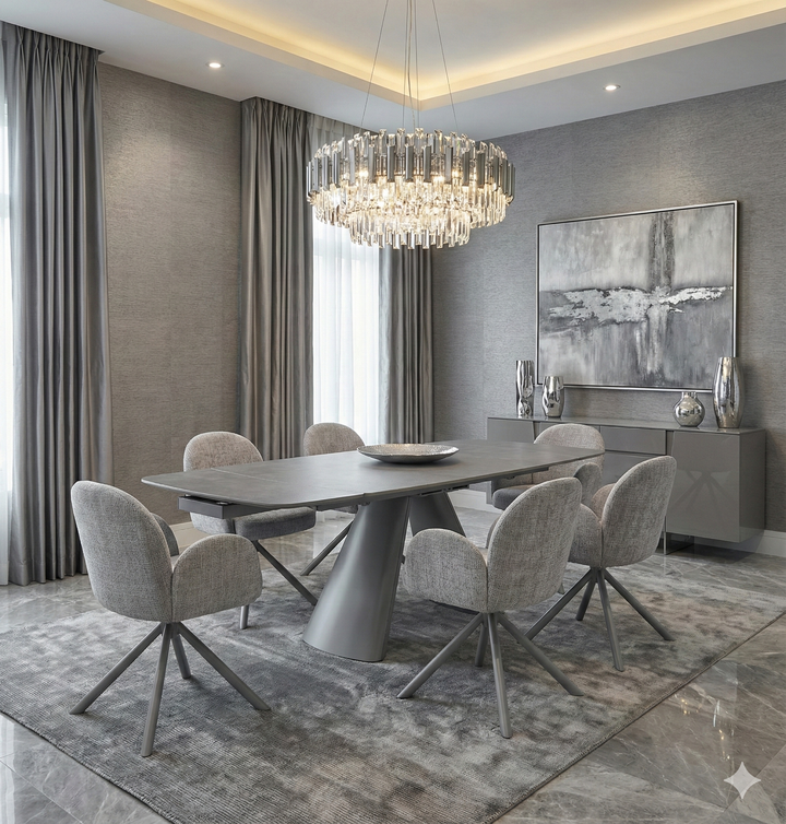 Manhattan 160-240cm Grey Ceramic Stone Extending Marble Dining Table