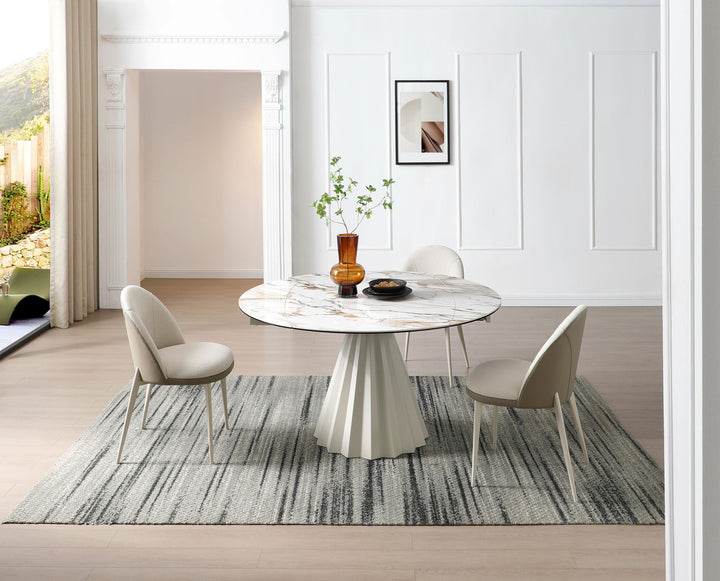 Skye 140CM Swivel Round Extending Italian Champagne & Sunset Vein Dining Table