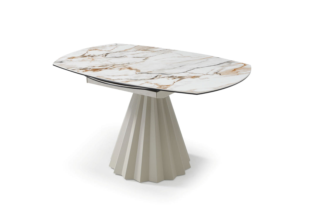 Skye 140CM Swivel Round Extending Italian Champagne & Sunset Vein Dining Table