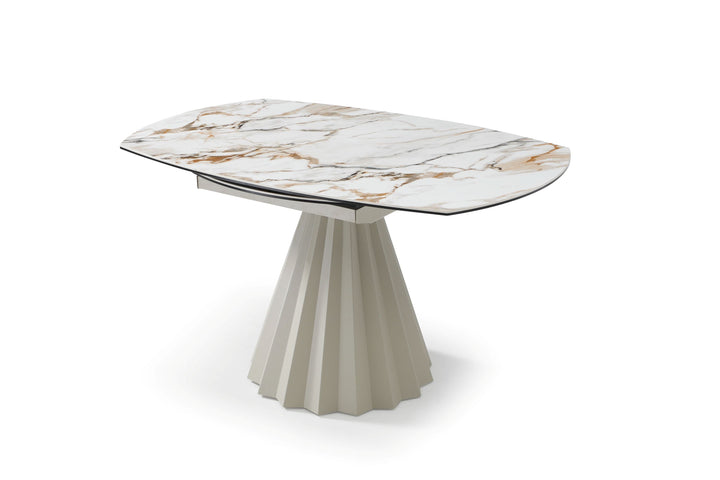 Skye 140CM Swivel Round Extending Italian Champagne & Sunset Vein Dining Table