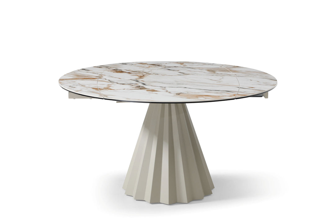 Skye 140CM Swivel Round Extending Italian Champagne & Sunset Vein Dining Table