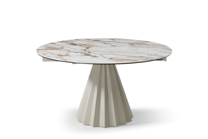 Skye 140CM Swivel Round Extending Italian Champagne & Sunset Vein Dining Table