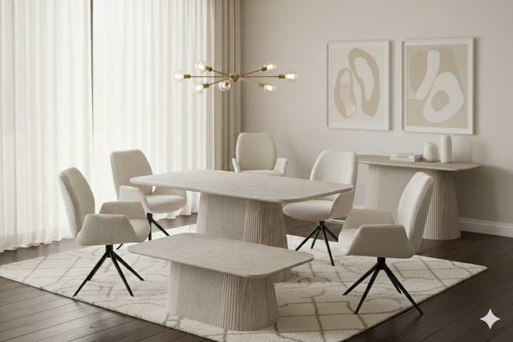 Davos 160cm Oval Beige Ceramic Marble Dining Table