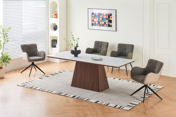 Ezra 200cm Walnut & White Ceramic Marble Dining Table