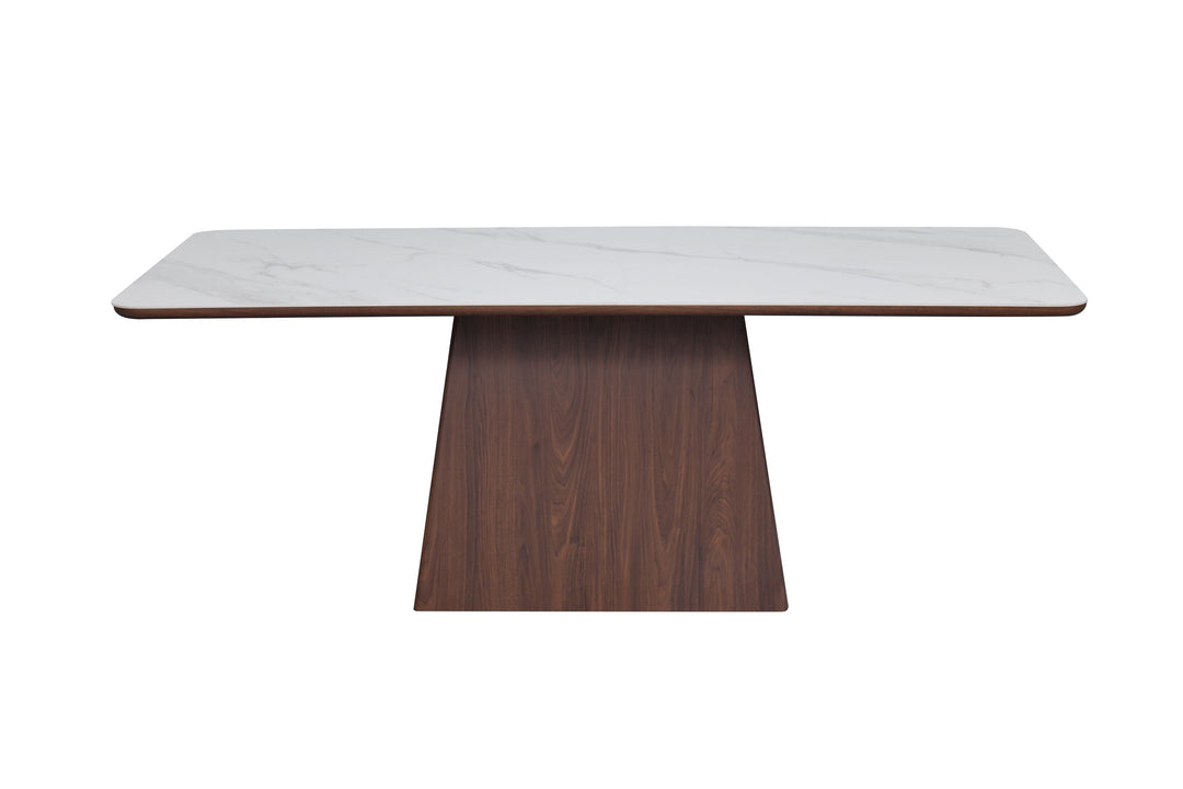 Ezra 200cm Walnut & White Ceramic Marble Dining Table