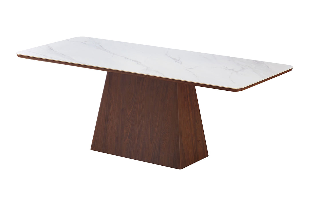 Ezra 200cm Walnut & White Ceramic Marble Dining Table