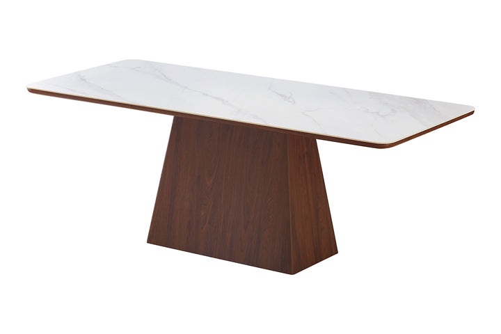 Ezra 200cm Walnut & White Ceramic Marble Dining Table